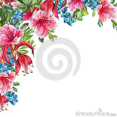 Exotic Vintage Card with Pink Tropical Flowers Stock Photo