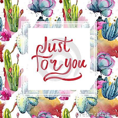 Exotic wildflower cactus frame in a watercolor style. Stock Photo