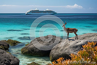 Exotic wildlife seen a cruise ship in the Indian Ocean. Generative AI Stock Photo