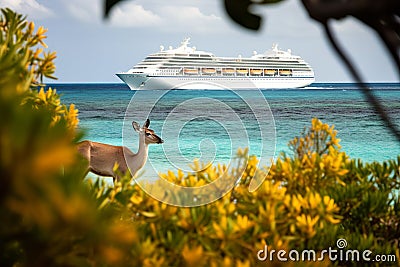 Exotic wildlife seen a cruise ship in the Indian Ocean. Generative AI Stock Photo