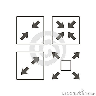 Expand Arrows icon. Flat grey pictogram symbol inside a rounded squared frame. Black, gray, Arrows vector. Stock Photo