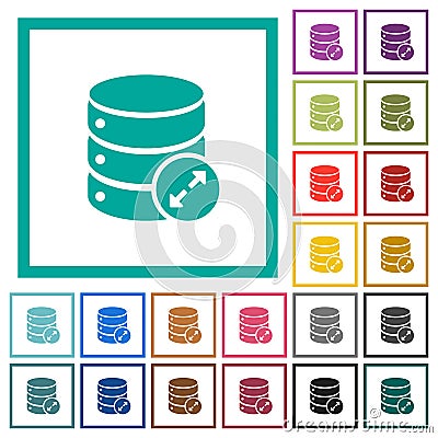 Expand database flat color icons with quadrant frames Stock Photo