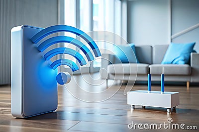Expand Your WiFi Coverage A Smart Home Wifi Extender for Enhanced Network Performance and Seamless Connectivity Stock Photo