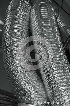 Corrugated flexible pipes for ventilation systems Stock Photo