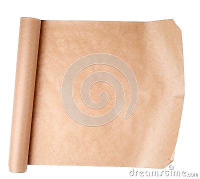 expanded brown paper roll on a white background Stock Photo
