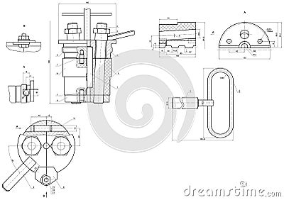 Expanded drawing of engineering elements Vector Illustration