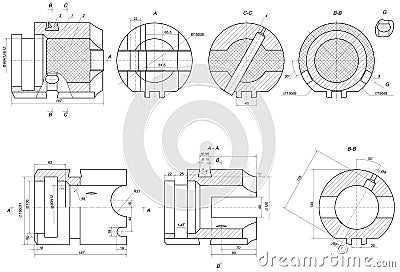 Expanded engineering elements with hatching Vector Illustration