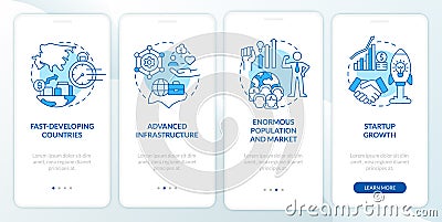 Expanding business into Asia blue onboarding mobile app screen Vector Illustration