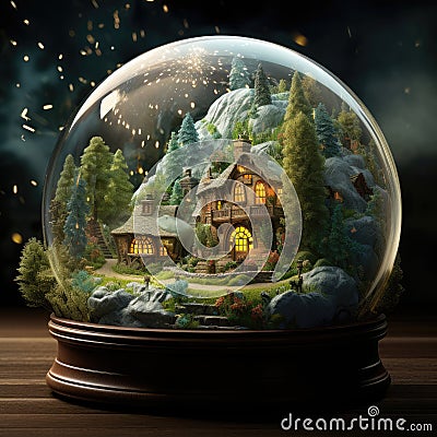 An expansive landscape, artfully miniaturized and encased within a glass sphere Stock Photo