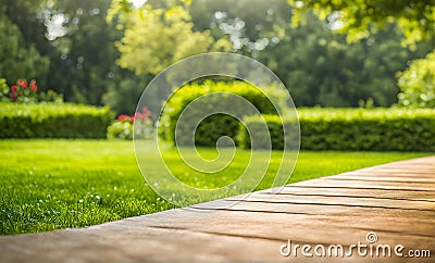 Expansive lawn edged with vibrant green trim leading to a blank area Stock Photo