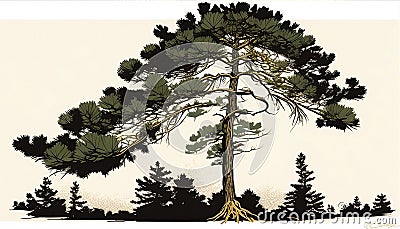 Expansive Pine: A Majestic Vector Art of a Towering Tree Made with Generative AI Stock Photo