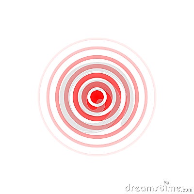 Expansive red wave. Sound icon. Red effect pulse isolated on white background. Signal radar. Pattern sonar. Vibration line design Vector Illustration