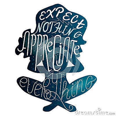 Expect nothing appreciate everything lettering over cosmic yoga Cartoon Illustration