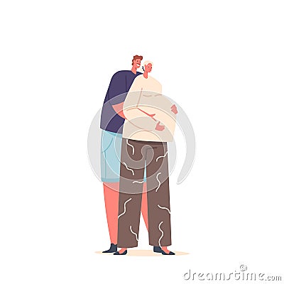 Expectant Couple Characters Embracing, Eagerly Awaiting Their Baby's Arrival With Love And Anticipation. Joy And Vector Illustration