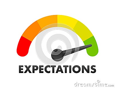 Expectations Level Meter, measuring scale. Expectations speedometer indicator. Vector stock illustration Vector Illustration