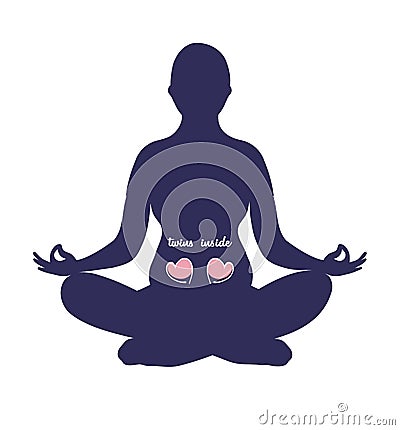 Expecting mother silhouette in yoga pose in multiple pregnancy isolated on white Vector Illustration