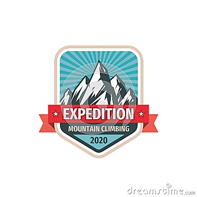 Expedition - concept badge design. Mountains climbing creative logo. Adventure outdoors emblem. Vector illustration. Vector Illustration