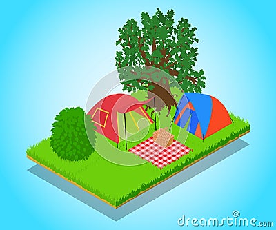 Expedition concept banner, isometric style Vector Illustration