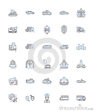 Expedition leisure line icons collection. Adventure, Exploration, Safari, Trekking, Mountaineering, Hiking, Camping Vector Illustration