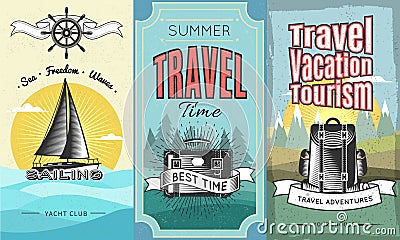 Expeditions Vertical Banner Set Vector Illustration