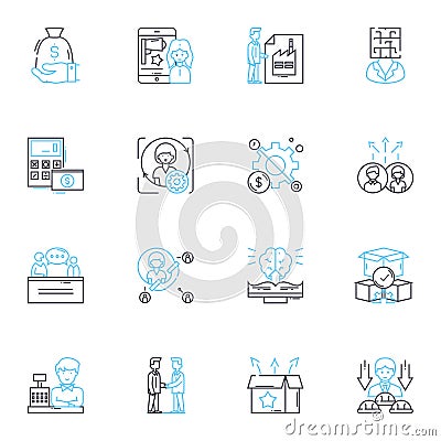 Expense control linear icons set. Budgeting, Cost-cutting, Tracking, Analysis, Management, Optimization, Reduction line Vector Illustration