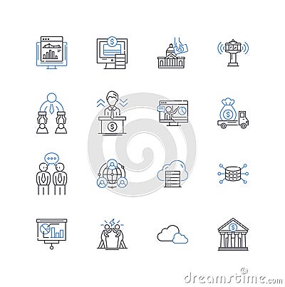 Expense control line icons collection. Budgeting, Frugality, Efficiency, Saving, Waste, Analysis, Tracking vector and Vector Illustration