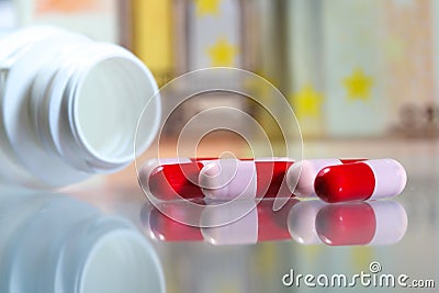 Expensive antibiotic capsule, Pharmacy industry Stock Photo