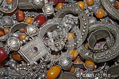 Expensive Antique, Arabic, Bedouin juwellery. Stock Photo
