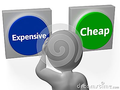 Expensive Cheap Buttons Show Price Buying Costs Stock Photo