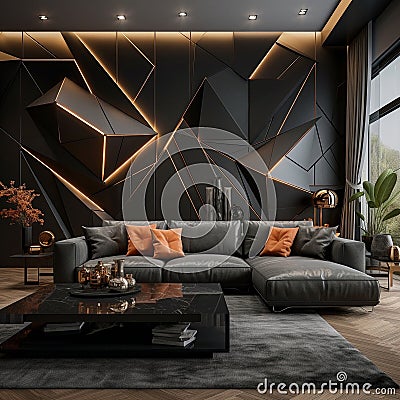 expensive designer interior with exclusive luxury and futuristic elements Cartoon Illustration