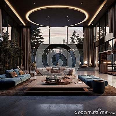 expensive designer interior with exclusive luxury and futuristic elements Cartoon Illustration
