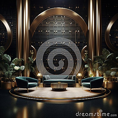 expensive designer royal interior with exclusive luxury elements Cartoon Illustration