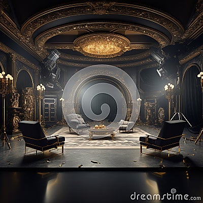 expensive designer royal interior with exclusive luxury elements Cartoon Illustration