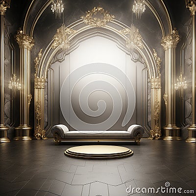 expensive designer royal interior with exclusive luxury elements Cartoon Illustration