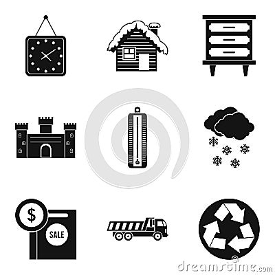 Expensive house icons set, simple style Vector Illustration