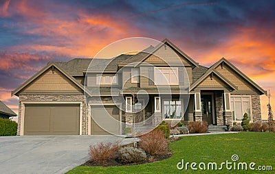 Expensive Luxury Dwelling Residence Home House Double Garage Roofing Stock Photo