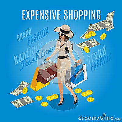 Expensive Shopping Rich Lady Composition Vector Illustration