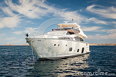 Expensive White Yacht Anchored Stock Photo