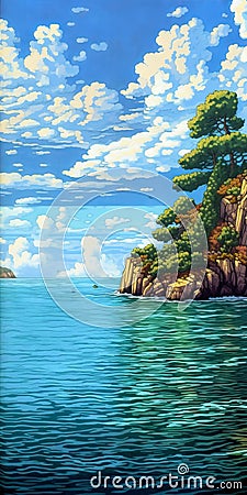 Pixel Art Of Fjord In Provence In San Francisco Renaissance Style Stock Photo