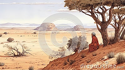 Namibian Desert In Milo Manara Style Cartoon Illustration