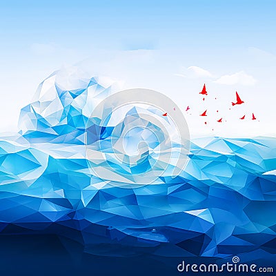 Polygonal Seascape by the Sunny Seashore in Vivid Colors Stock Photo