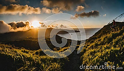 Sunrise Hike to Pico Miguel Exploring Azores' Natural Beauty Stock Photo