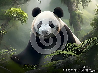 Nature's Harmony: Tranquil Panda Print Stock Photo