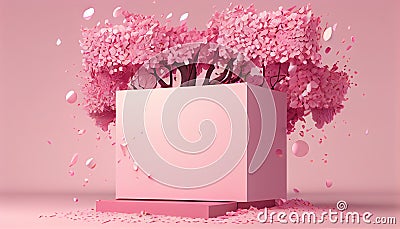 3D Podium Display with Circle Frame and Summer Minimal Banner Background for Cosmetic Products Mockup. Cartoon Illustration