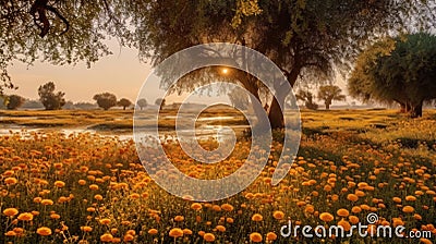 Marigold Field In Provence Morning Stock Photo