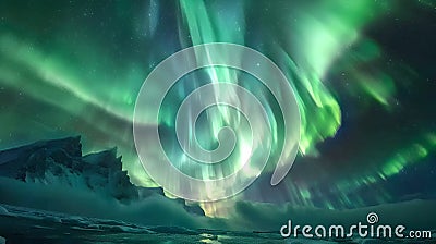 Aurora Borealis Light Up The Night Sky in Epic Fantasy Landscape Stock Photo