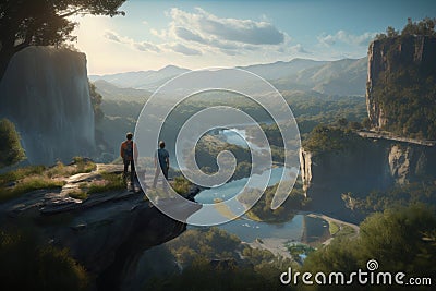 Unreal Vistas: A Stunning Couple's View In 8K Concept Art Stock Photo