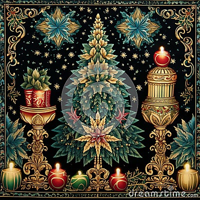 Luminous Traditions: A Tapestry of Christmas, Hanukkah, Eid, and Diwali Stock Photo