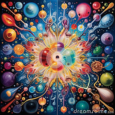 Artistic Atoms: Imaginative Fusion of Science and Creativity Stock Photo