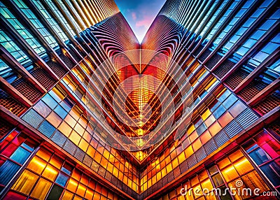 Dynamic Architecture Exploring Abstract Forms and Pulsating Structures in Modern Building Design Stock Photo